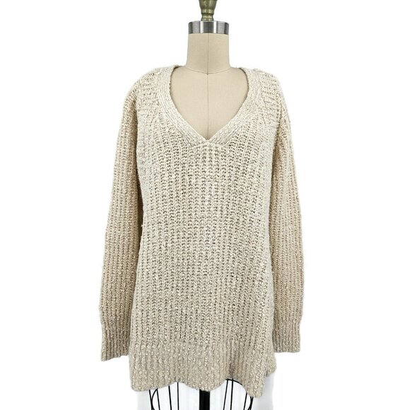 Anthropologie Moth A-Line Cream Sweater Womens XL Cotton Wool VNeck - Picture 1 of 8